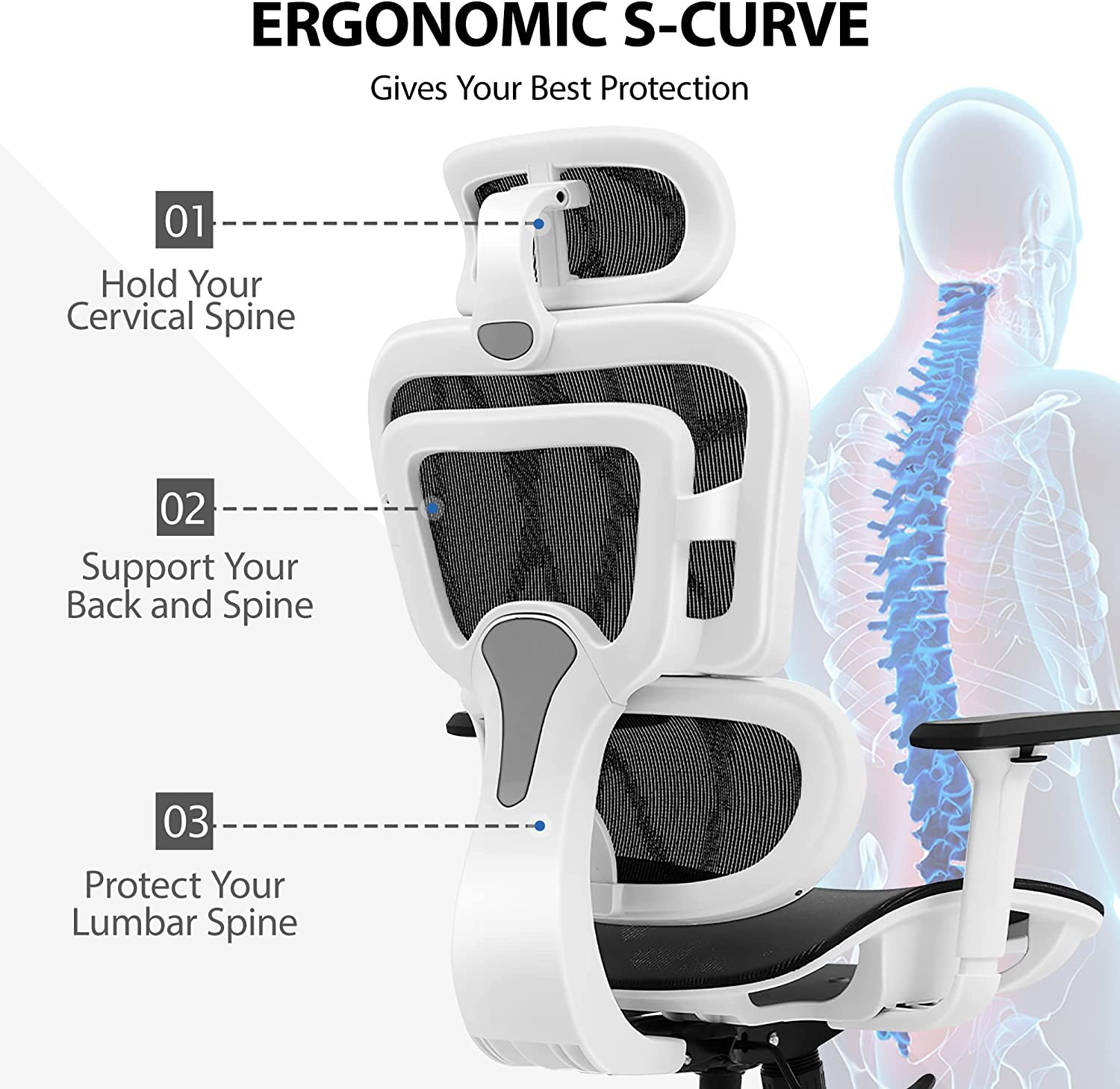 Ergonomischer Bürostuhl gegen Rückenschmerzen | Mit integrierter Lordosenstütze