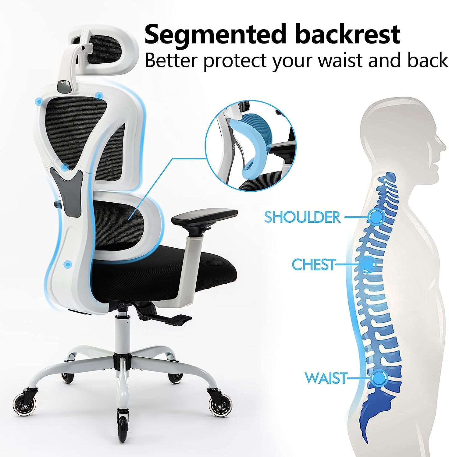 Bürostuhl Ergonomischer Schreibtischstuhl,Chefsessel mit 3D verstellbare Armlehne