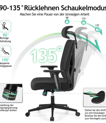 Silla Ergonómica KERDOM,Uso 8 horas,Avanzado Soporte Lumbar,Exclusivo Diseño