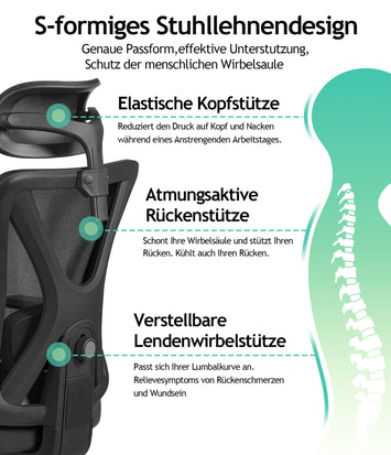 Silla Ergonómica KERDOM,Uso 8 horas,Avanzado Soporte Lumbar,Exclusivo Diseño